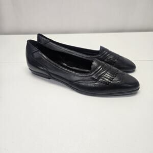 Vintage 90s Sandra Miller Moore 7.5 M Black Loafer Flats Shoes Slip On Leather